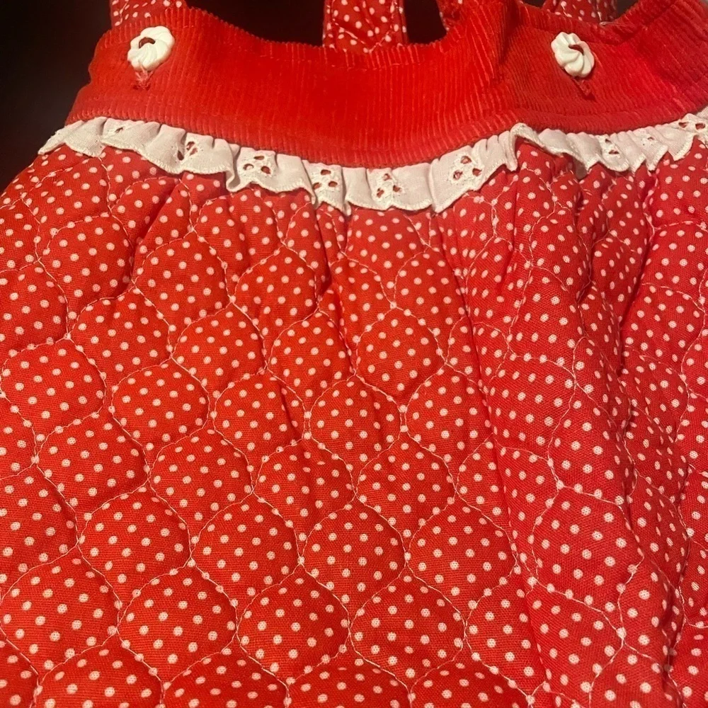 Vintage 60s carters Baby Girl Outfit Red Polk Dot pants quilted eyelet Romper